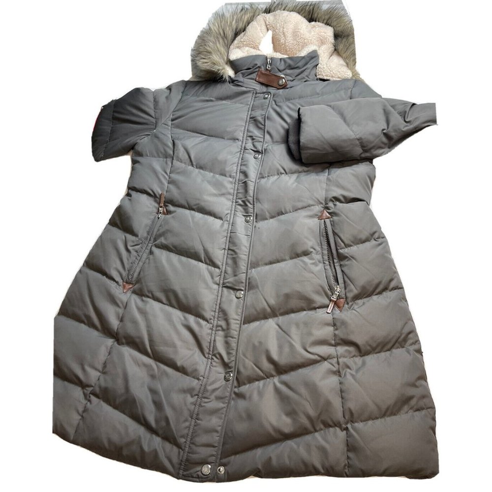 Ralph Lauren Faux-Fur-Trim Women's Winter Puffer Coat Light Green XL